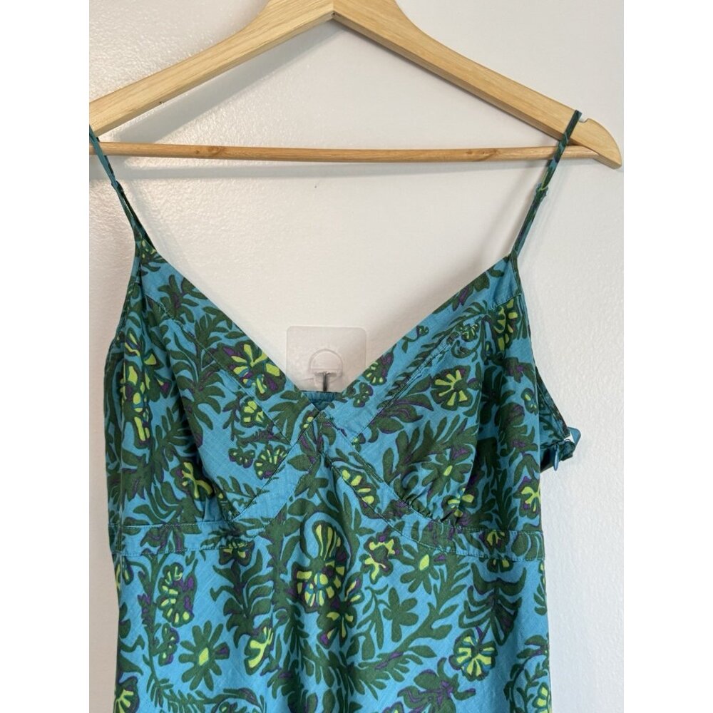GAP Teal Floral Tiered Midi Sun Dress Women’s 12 Spaghetti Strap Cottagecore - Picture 3 of 12